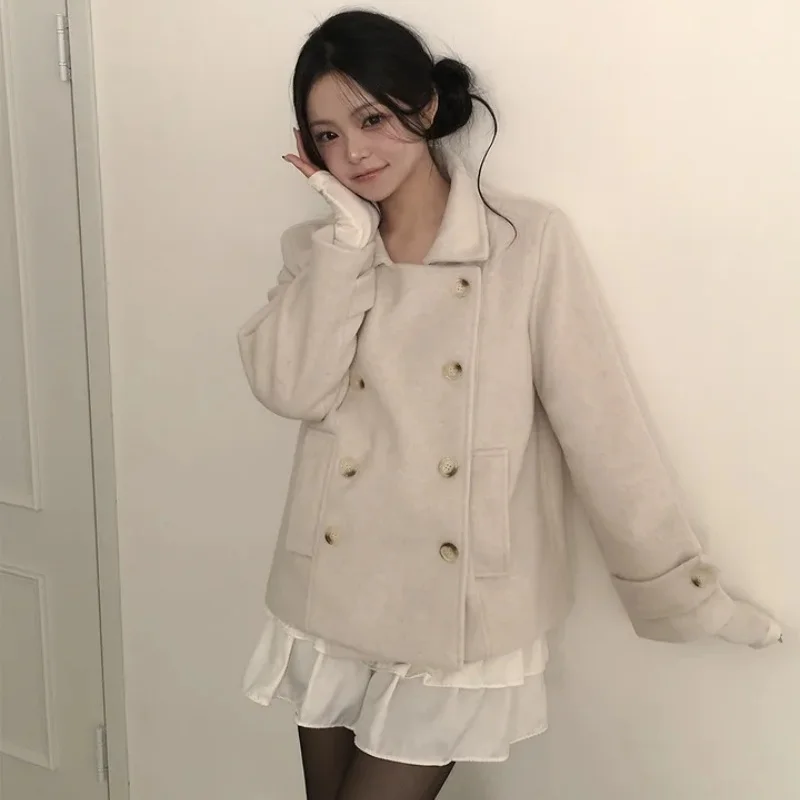 

2026 Spring Korean Vintage Sweet Quilted Coat Women's Double-breasted Collared Loose Coat Girl Casual Fashion Chic Overcoat
