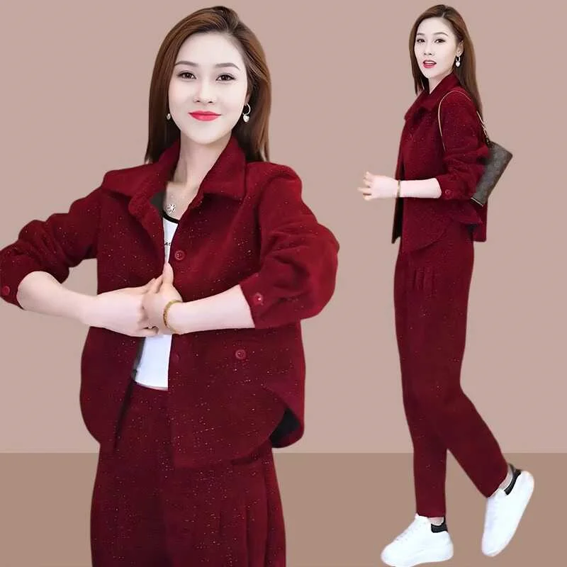 

Модный спортивный комплект для отдыха для женщин, весенне-осенняя короткая куртка, пальто + прямые брюки, костюм из двух предметов, женский спортивный костюм, наряды