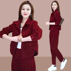 Leisure Fashion Sports Set For Women Spring Autumn Short Jacket Coat + Straight Pants Two Piece Suit Female Tracksuit Outfits