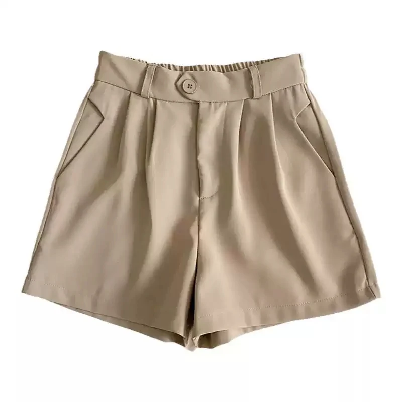 Bomon-pantalones cortos de traje para mujer, Pantalón recto de color sólido, cintura elástica, cintura alta, línea A, pierna ancha, informal, verano, 2024