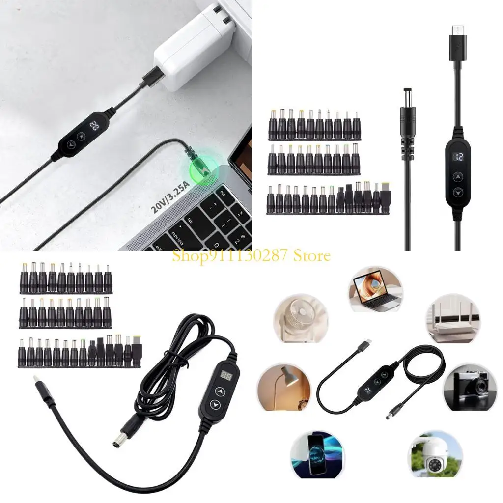 

J1HC Интеллектуальный зарядный кабель PD65W от 5 В до 20 В, автоматические переключатели напряжения, вилки DC5525