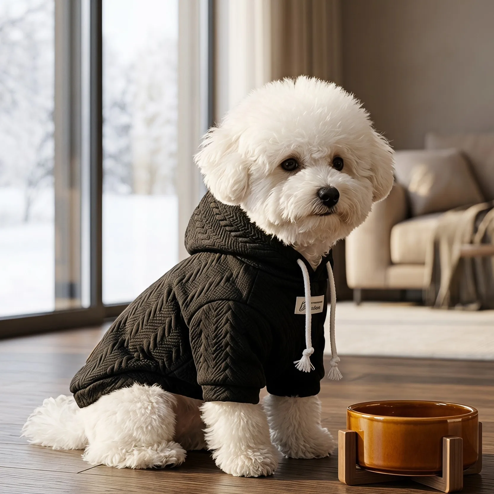 Hundeweste für Herbst und Winter, Plüschweste für Haustiere, Hundekleidung mit Liebesmotiv, Weste für Haustiere mit Zugriemen, dicke und warme Hundeweste. – Detail 5