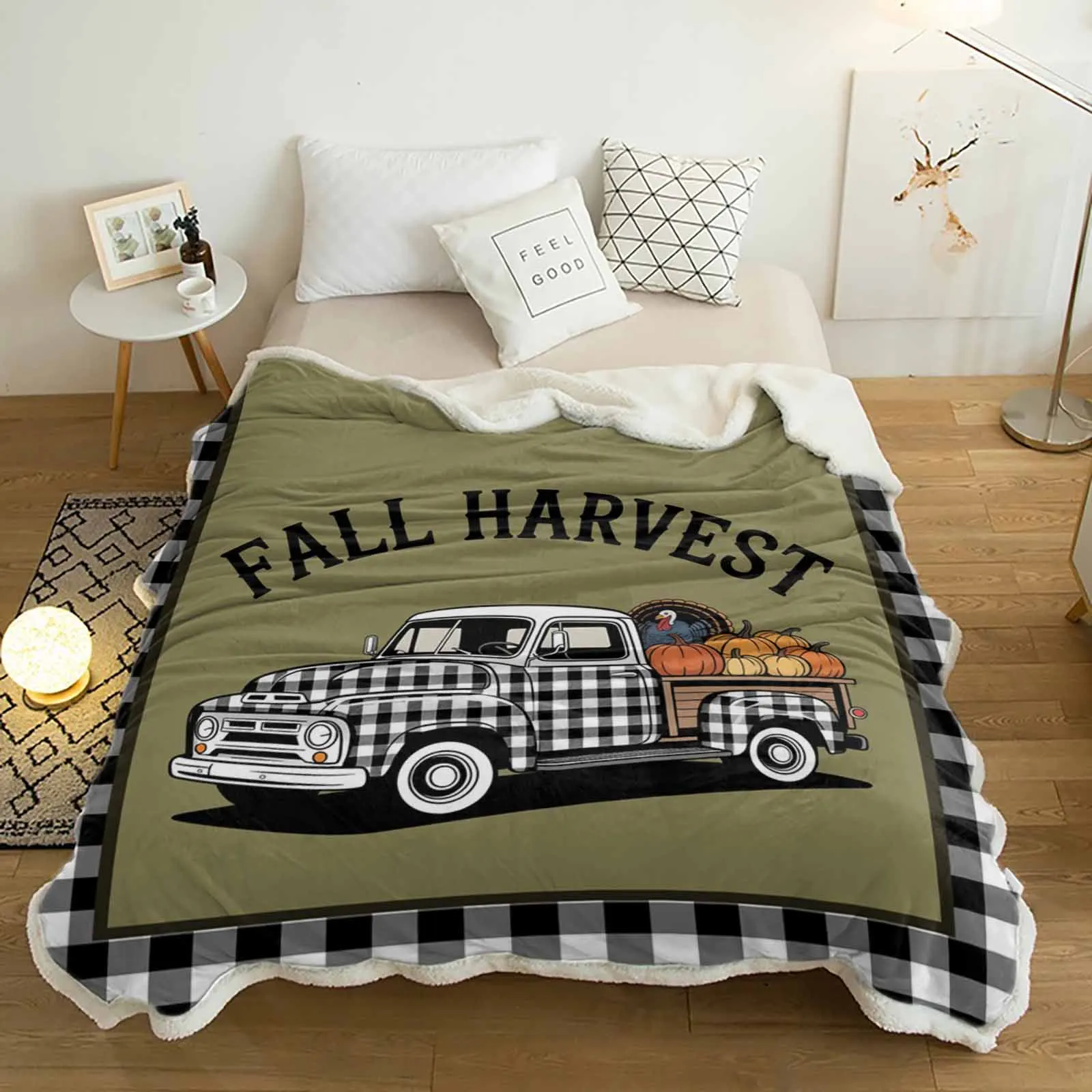 

Autumn Pumpkin Green Truck Cashmere Blanket Warm Winter Soft Throw Blankets for Beds Sofa Wool Blanket Bedspread