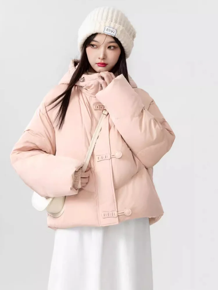 Cappotto invernale caldo di fascia alta 90 Piumino d'anatra bianco Piumino da donna Cappotto Parker con cappuccio allentato Moda dolce per il tempo libero Abbigliamento per il pane