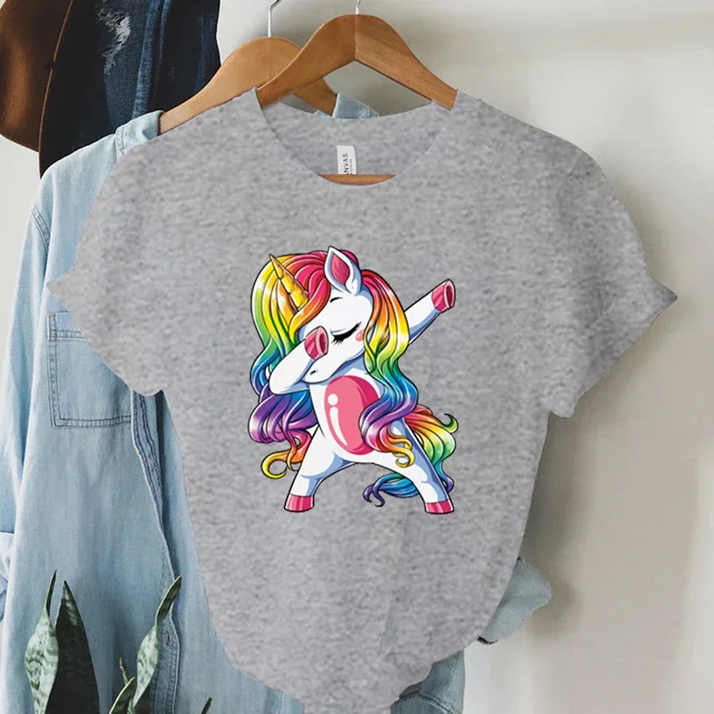 New Funny Unicorn Print T Shirts Women Cute Unicornio Ullzang Cartoon T-shirt Harajuku Y2k Aesthetic Graphic Summer Women Tshirt