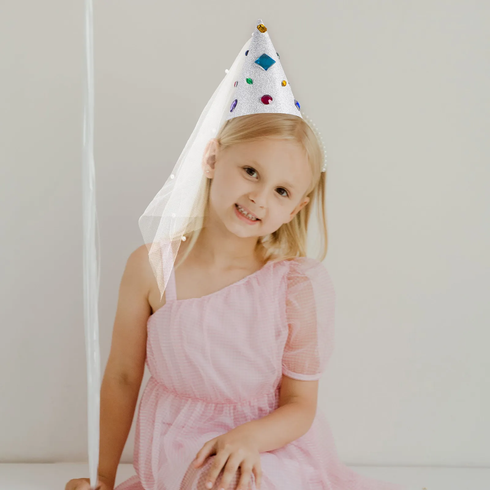 

Праздничная шляпа-конус из сетки и бумаги, легкая, для детских дней рождения, праздничные головные уборы для детей