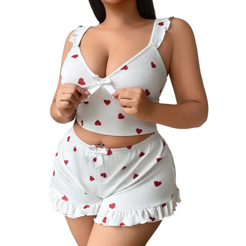 

Новый стильный вязаный модный пижамный комплект с короткими штанами и принтом в виде сердца для женщин