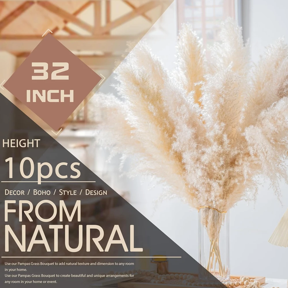 32Inch Pampas Grass Large Dried Flower Bouquet Fluffy Big Pampas Boho Home Christmas Wedding Decoration Flower Decor