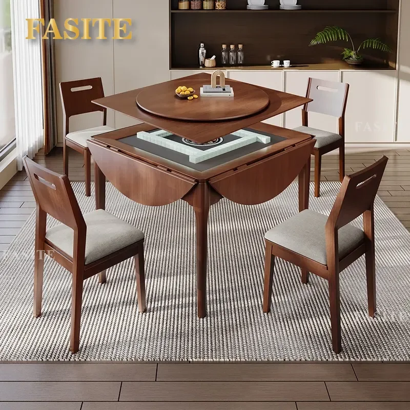 For Solid Wood Folding Round Mahjong Table Dual Purpose Fully Automatic Household Integrated Chinese Style Simple Multi