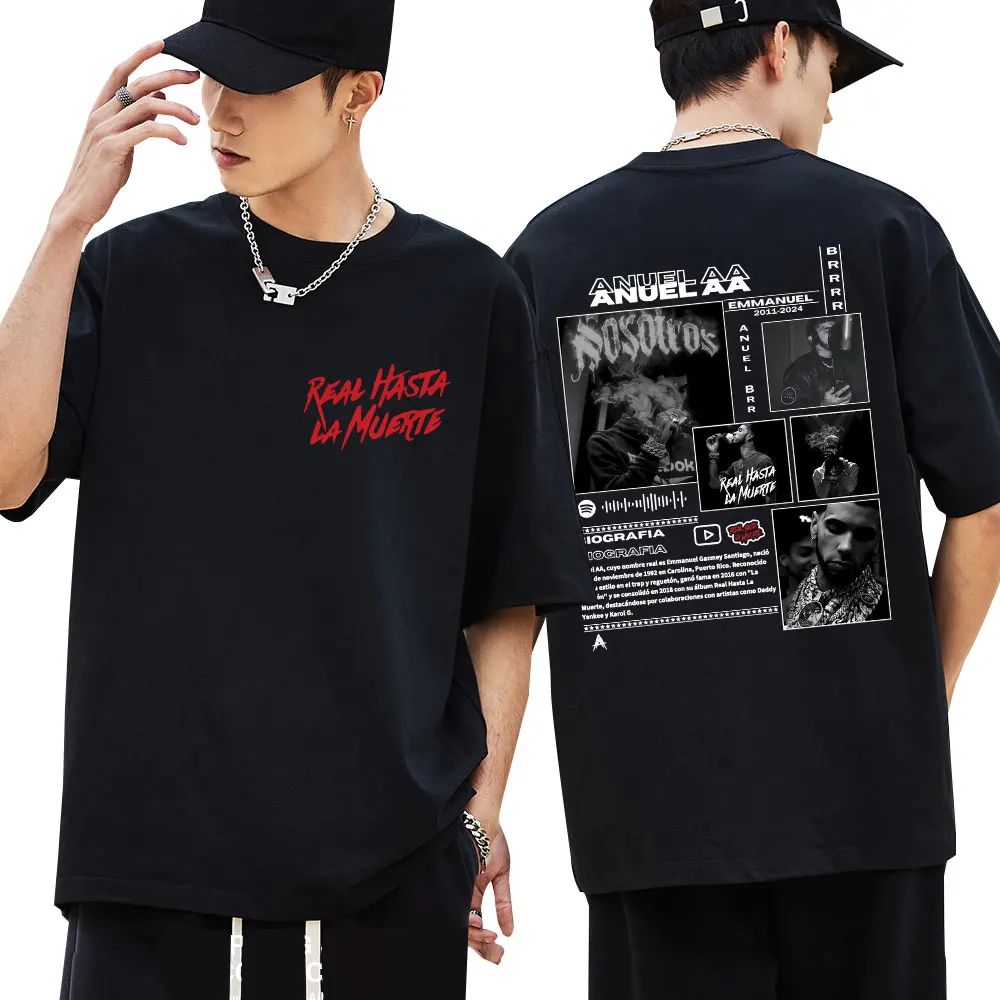 Rapper Anuel AA Music Album Tshirt Men's Clothing Hip Hop Fashion Vintage T Shirts Casual Oversized Cotton Tee Shirts Streetwear