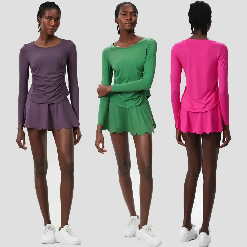 المرأة الصيف في الهواء الطلق بدلة الجري بلون تنفس ملابس رياضية قصيرة قطعتين اليوغا مجموعة الإناث تنورة التنس الصالة الرياضية الملابس