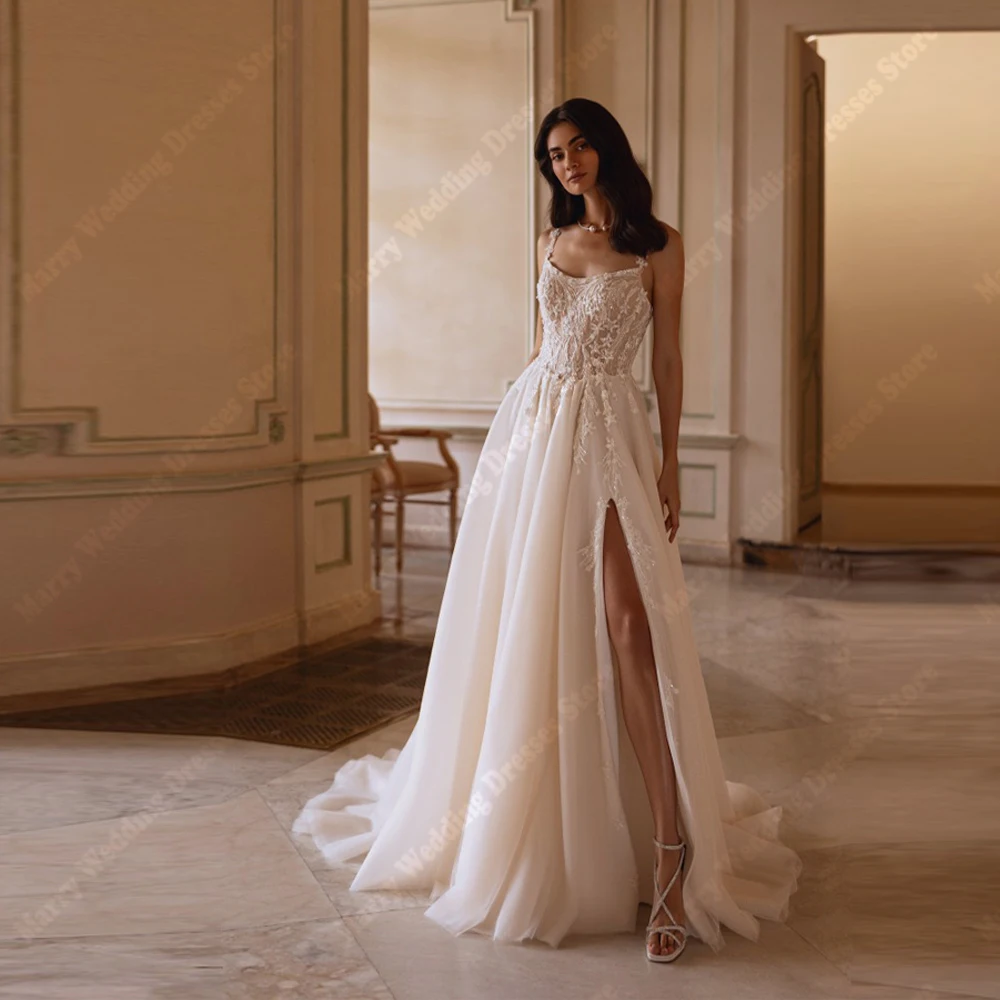 

2025 Round-Neck A-Line Women Wedding Dresses Sexy Sleeveless Tulle Bridal Gowns Engagement Banquet Vestidos De Noivas Customized