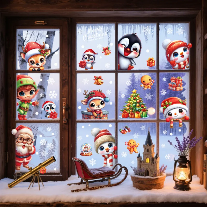 

Christmas Cartoon Nine-Grid Series Static Cling Creative Holiday Window Glass Sticker Decoration Sticker Self-Adhesive Removable