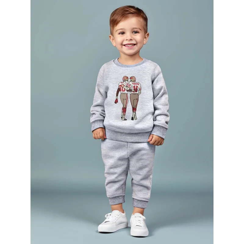 Boys round neck long sleeved hoodie set with cartoon baseball player printed versatile pants two-piece set 152A