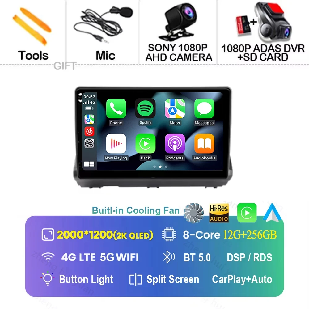 Android 16 Carplay Android Auto autoradio multimediaspeler headunit voor Renault Dacia Logan Sandero Jogger 2019 - 2023