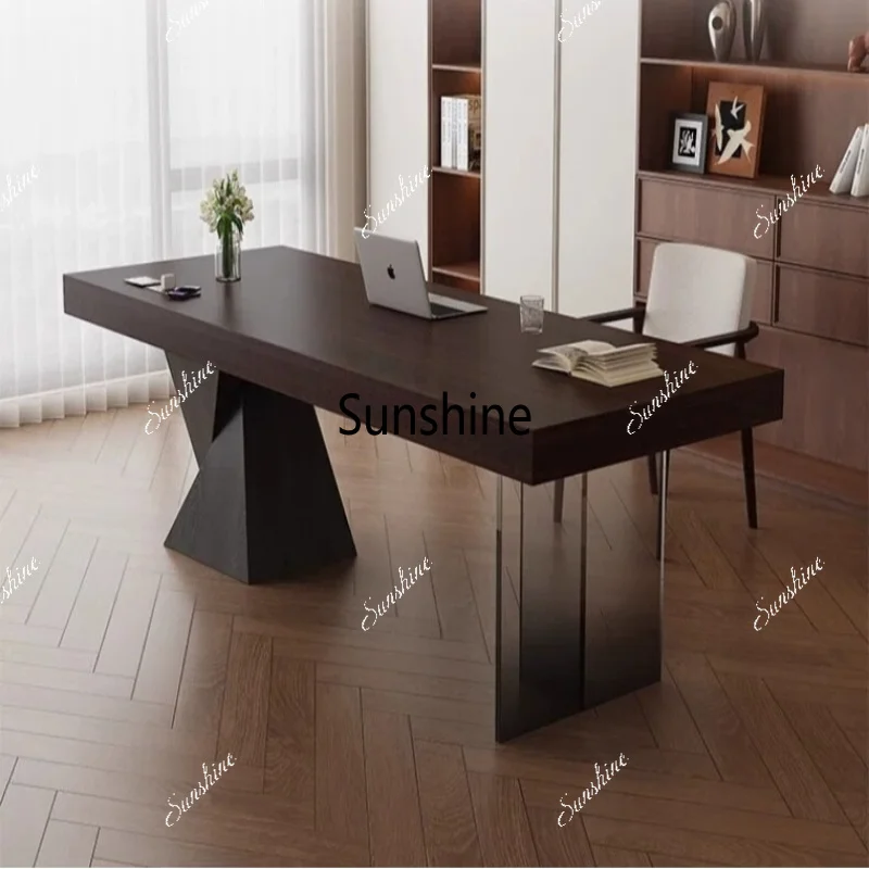 Black solid wood desk with drawer smart socket, minimalist office
