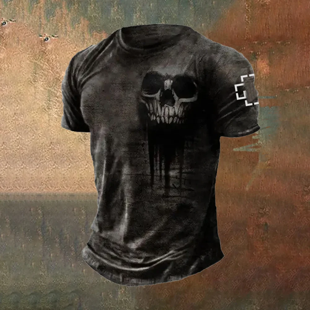 2024 Men's Skull Print 3d T-Shirt Street Casual Loose Creative Horror Oversize Short Sleeve Tops Tees Daily Streetwear Clothing