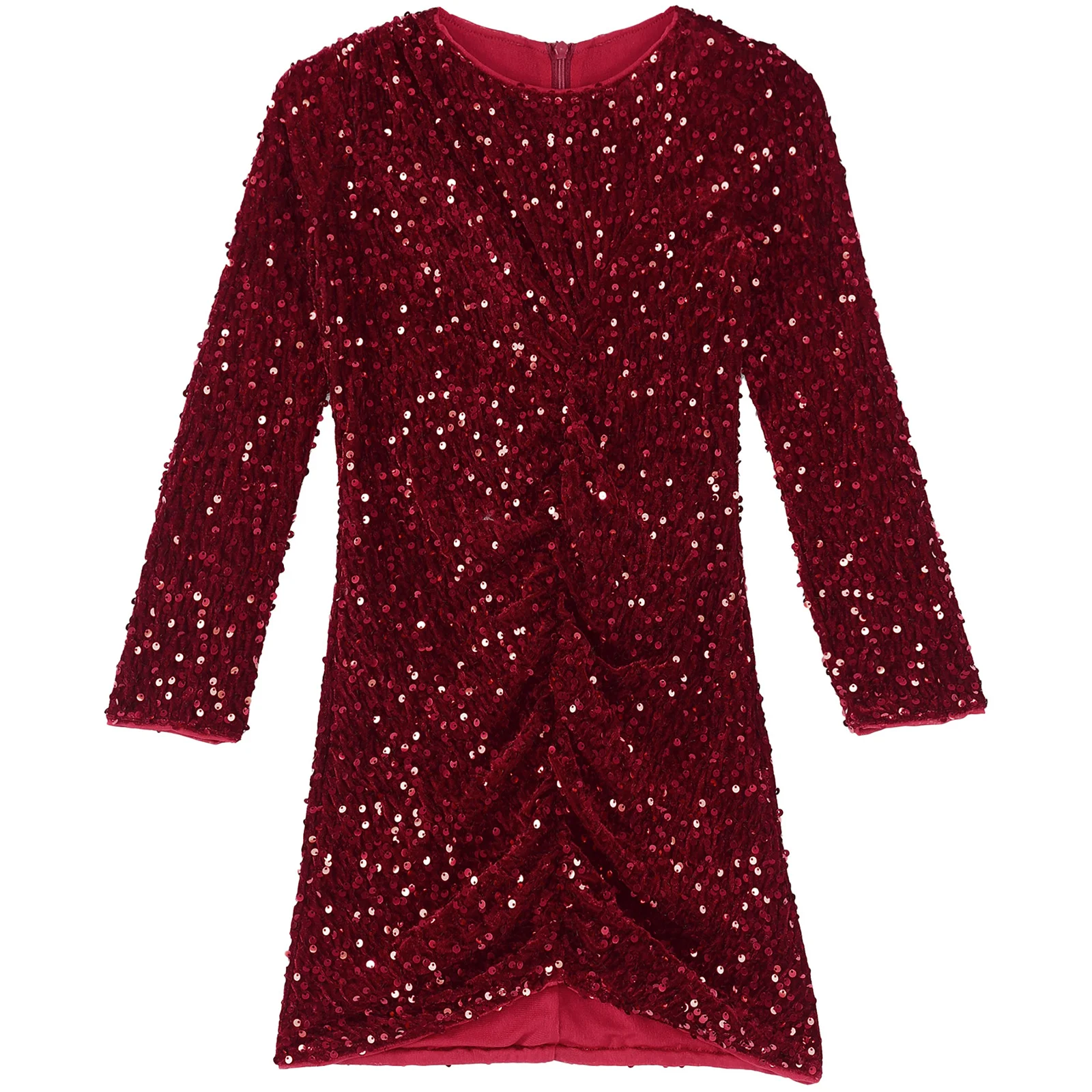 Kids Flower Girls Dress Sequin Princess Dress Long Sleeve Ruched Velvet Party Gown Bodycon Dress for Wedding Xmas Birthday Proms