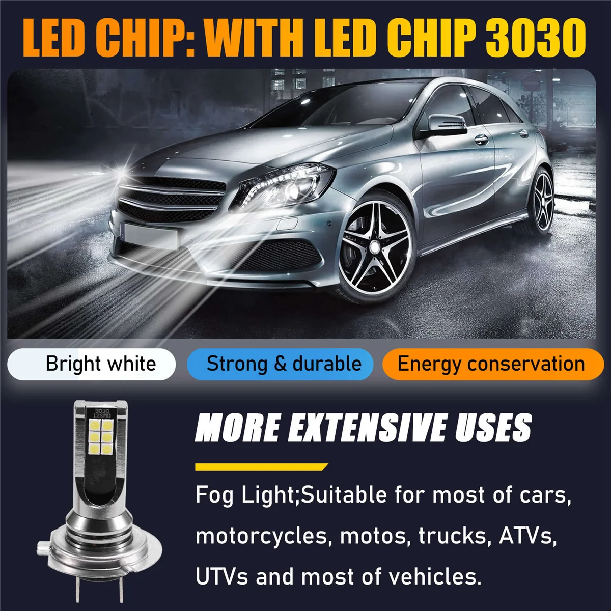 ABXHH 2 шт. мини-светодиодные лампы для фар H7 Высокопроизводительные беговые автоматические противотуманные фары для мотоциклов, мотоциклов, судорог, квадроциклов, внедорожников