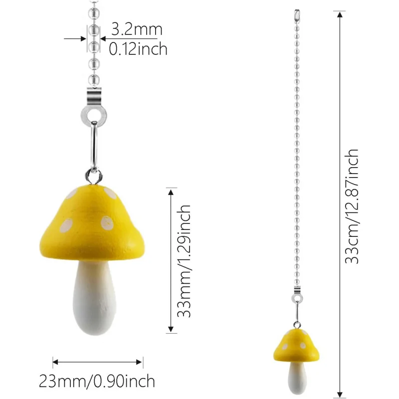 Ceiling Fan Pull Chain Extender with Mushroom Ornament – 12Inch Adjustable Fan Chain Pulls & Ball Connector, Rustproof Zinc Allo