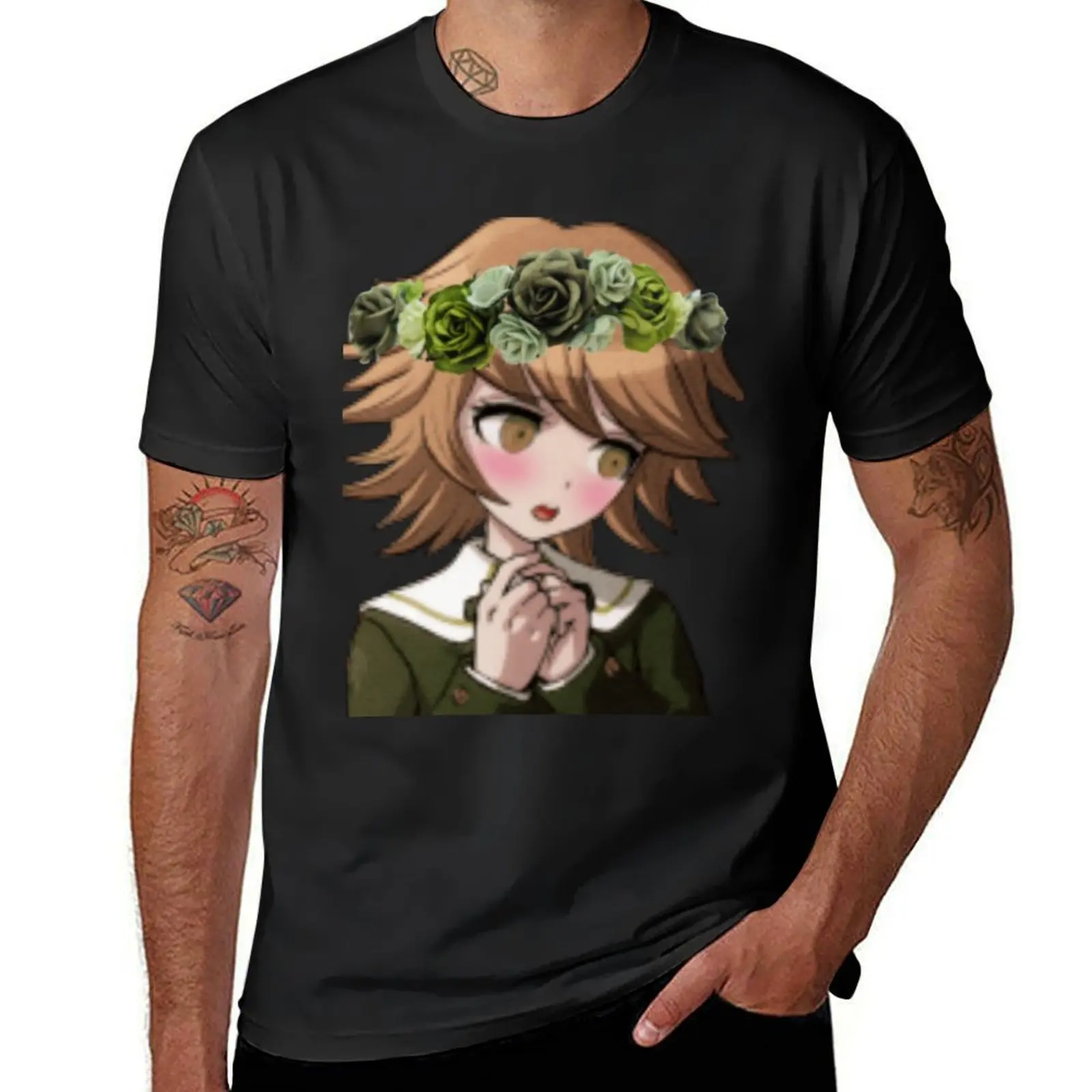 

Danganronpa Chihiro Fujisaki With Flower Crown T-Shirt oversizeds vintage clothes mens big and tall t shirts