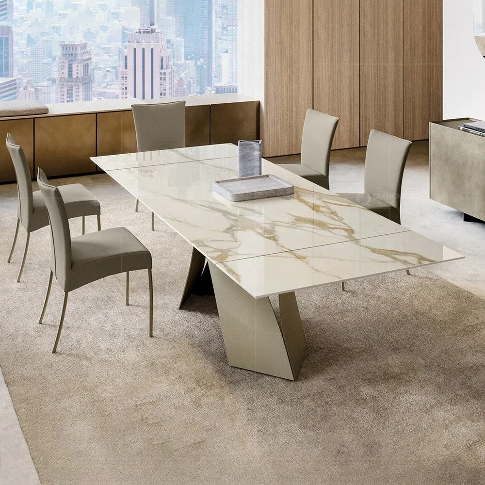 Retractable dining table Household rock slab rectangular function table