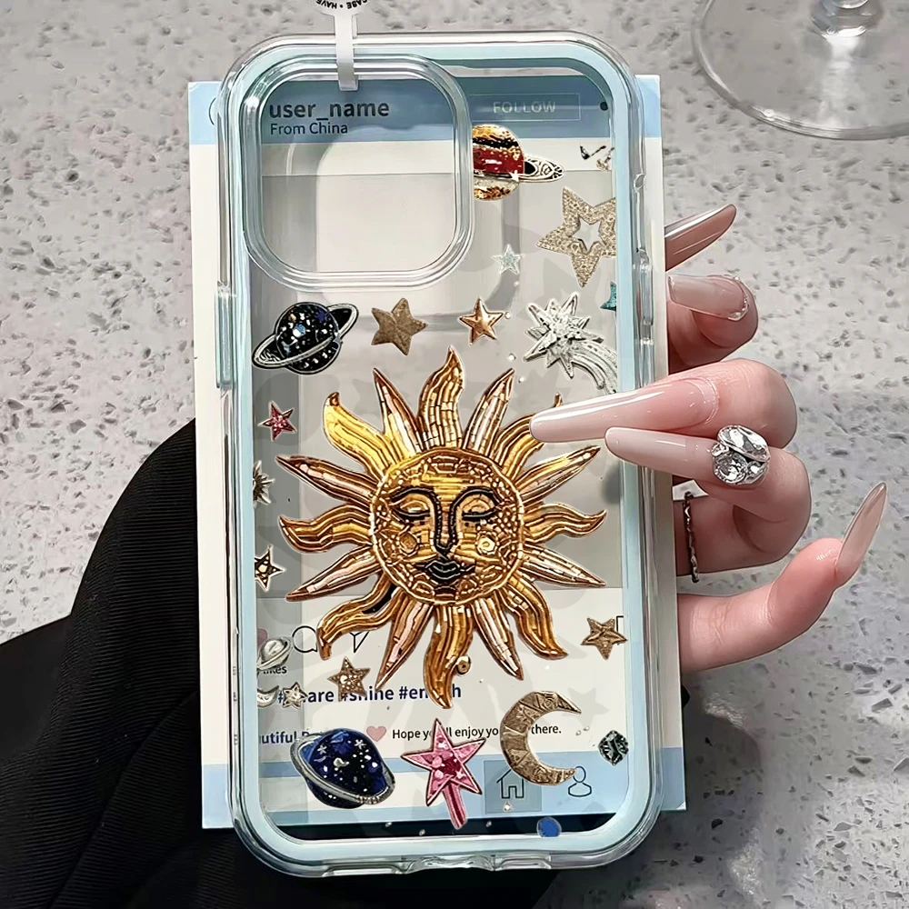 Luxuriöse Mond-Sternen-Transparente Handyhülle für Samsung Galaxy S26 Ultra S25 S24 Edge S22 S23 Plus FE A57 A54 A55 A53 A16 A15 4G 5G Cover – Detail 3