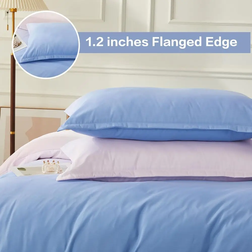 Blue and Pink Gradient Queen Duvet Cover Set with 8 Ties, Reversible, Zippered Microfiber