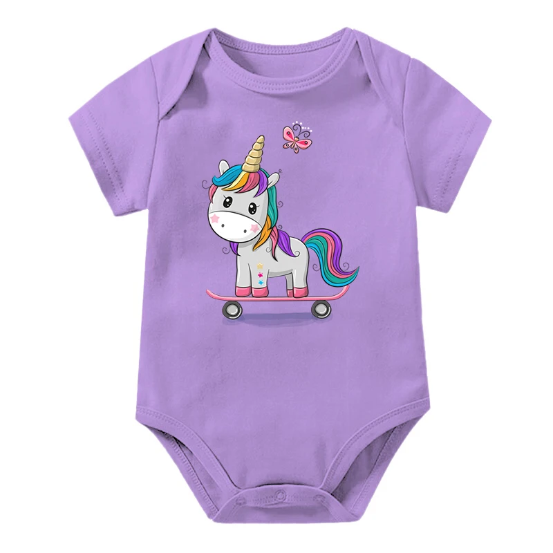 

Cartoon Skate Unicorn Baby Girl Boy Rompers Summer Short Sleeve Newborn Unicorn Bodysuits 100% Cotton Casual Cute Baby Jumpsuit