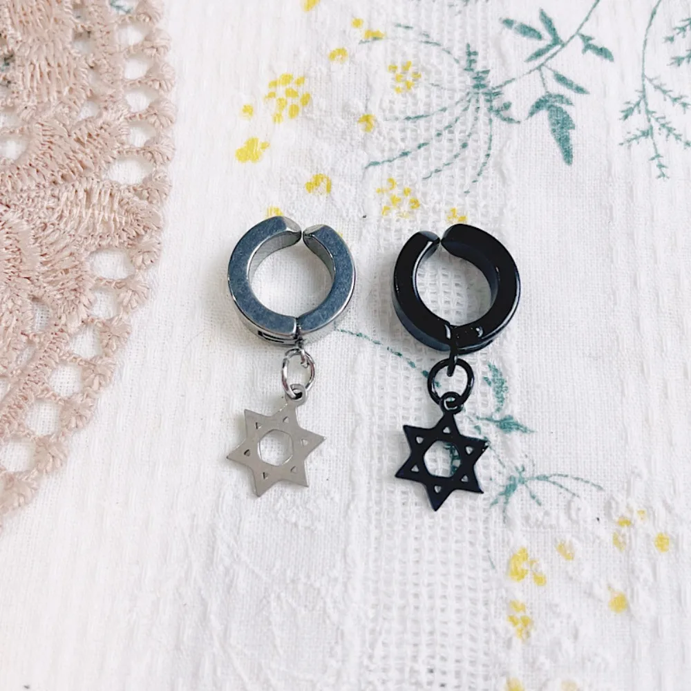 Hexagram Doll Jewelry Ear Clip Black Personalized Doll Stud Earrings Chain Silver Cool Plush Doll Earring 15cm/20cm Doll