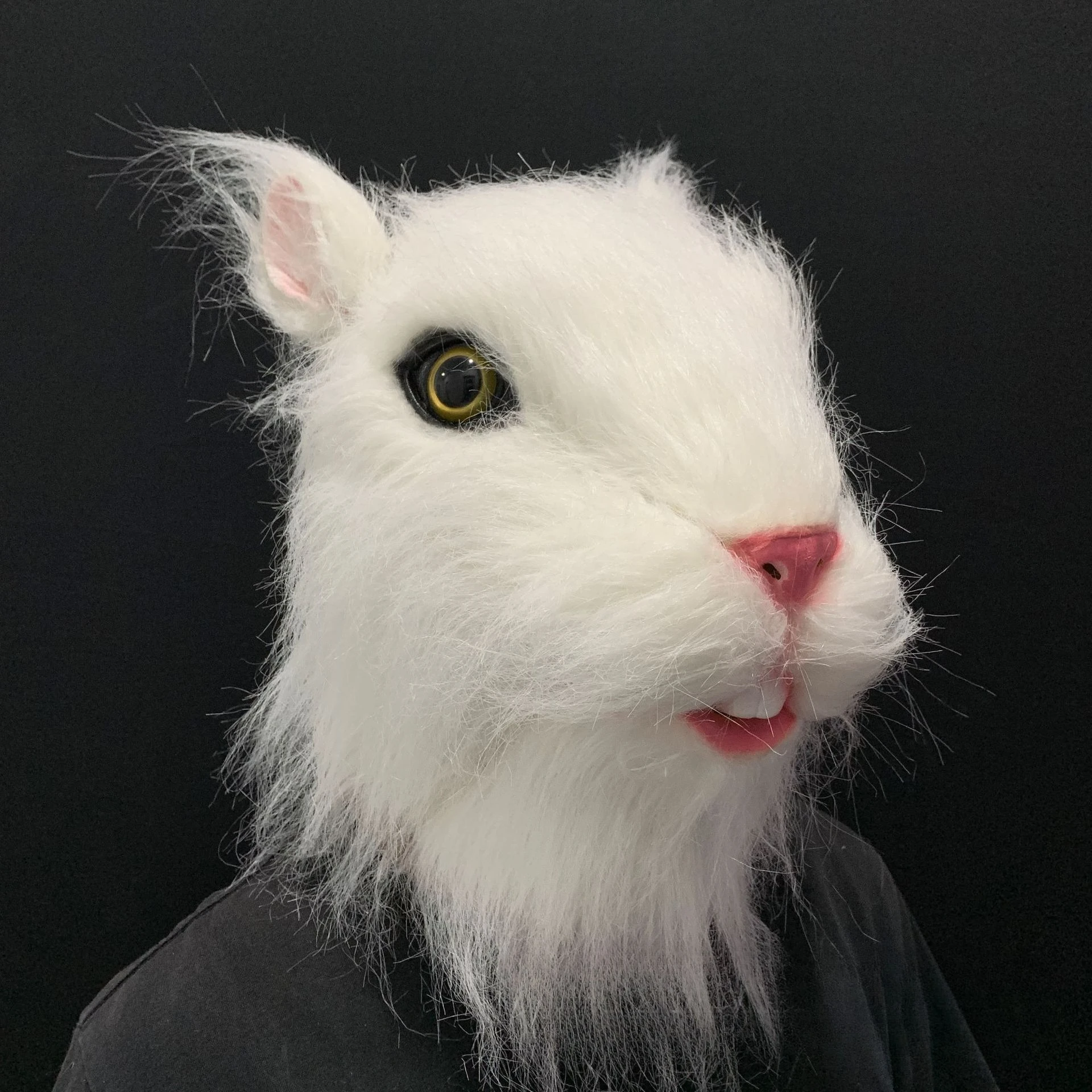 Super Cute Black & White Cat Masques Latex Squirrel Mask Halloween Cosplay Animal Headgear Masks Simulation Hair White Cat Mask