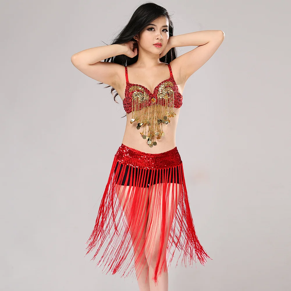 

Stage Performance Costume Sequin Belly Dance Outfit loween Themed Skirt with Tassel Bra Set Women's Ethnic Faion