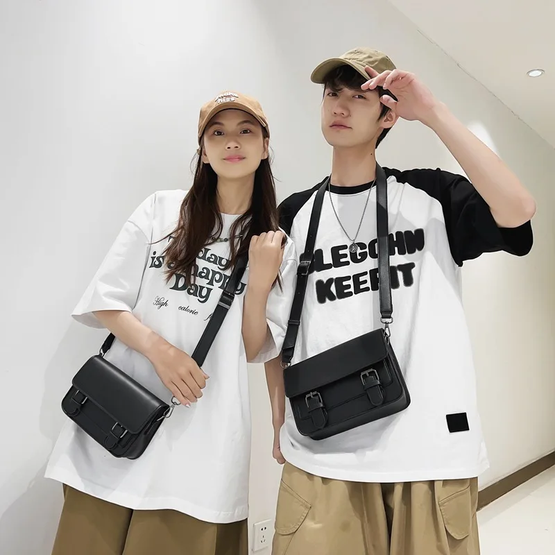 Vintage Messenger Bag for Man Black Pu Leather Casual Small Flap Phone Purse Male Crossbody Shoulder Strap Satchels Bag