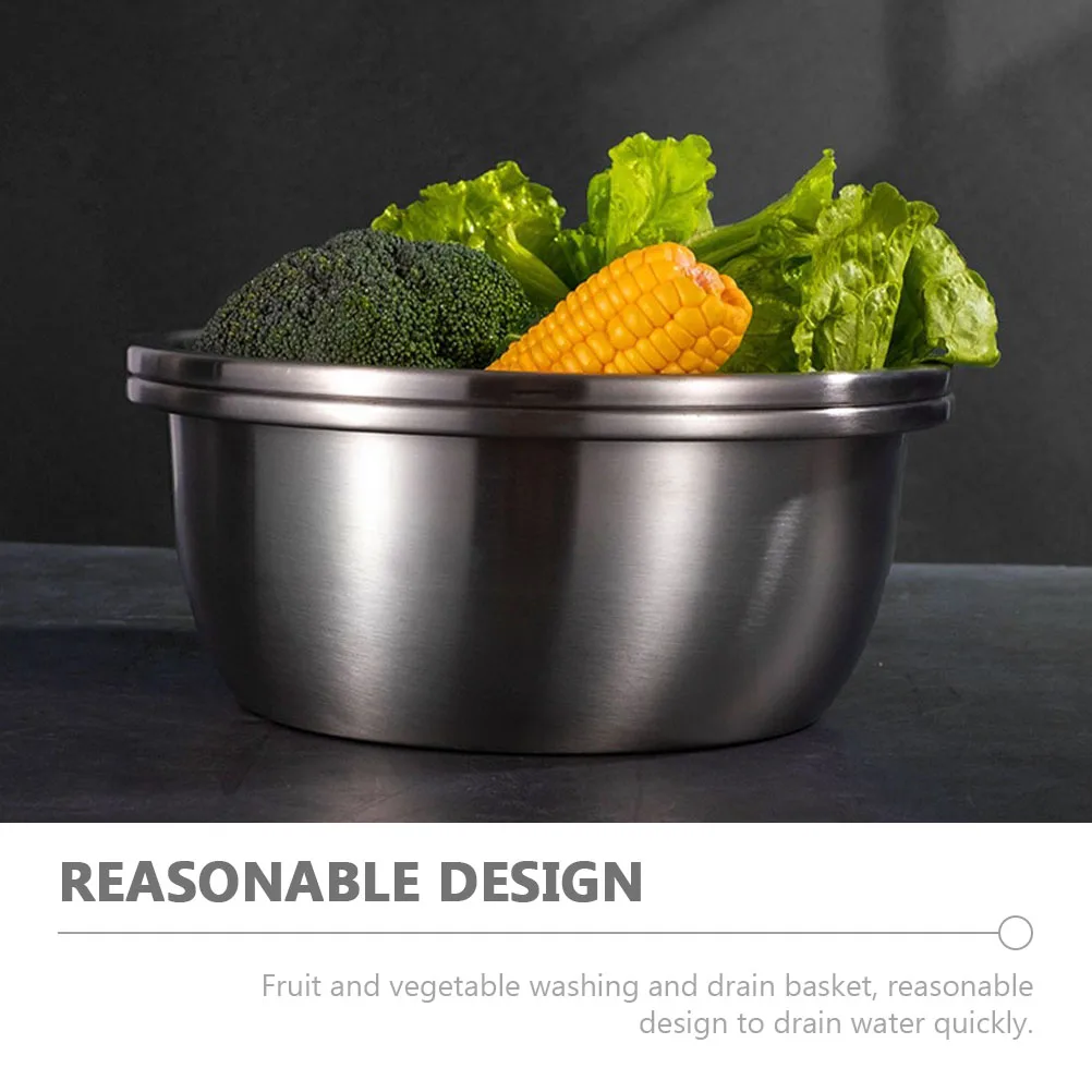 

1Set Stainless Steel Vegetable Strainer Double Layer Drain Basket Multi-Function Fruit Washing Bowl Kitchen Accessory