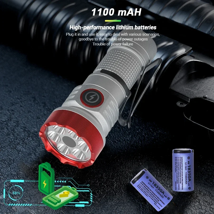 Super Bright 7LED Flashlight with RGB Light USB Mini Powerful Tactical Torch UV Detection Lighting Tool Outdoor Emergency Light