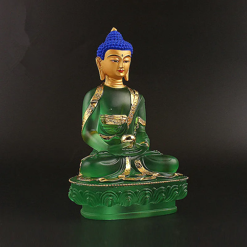 Delicate 20.5cm Green Color Resin Auspicious Rulai Buddha Statue,Tibetan Keep Safe Suppliers Home Putting Decorations Figurines