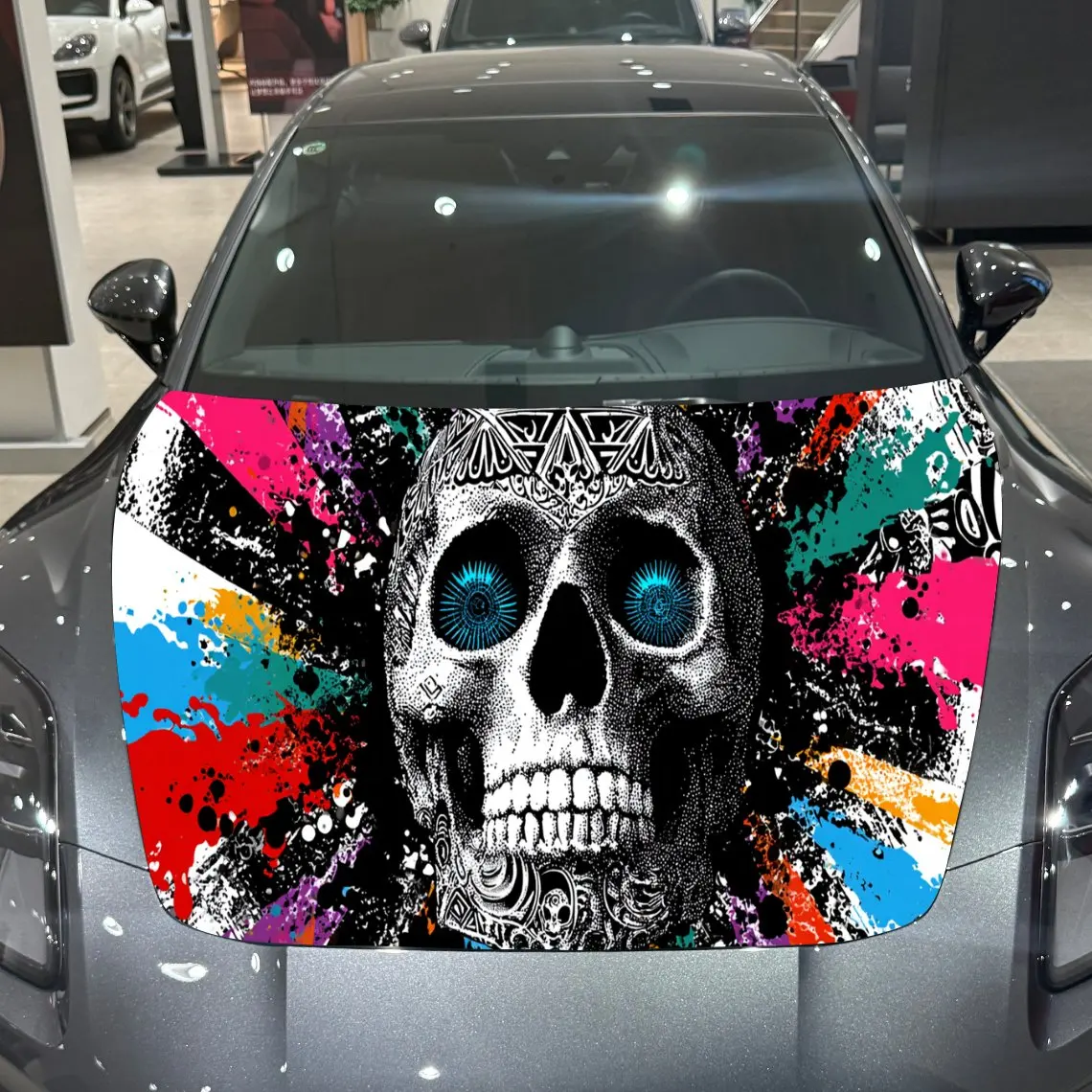 

Graffiti Sugar Skull Wonder Journey PVC Car Engine Hood Vinyl Wraps, Self-Adhesive Waterproof Car Hood Decal Sticker, Car Decora