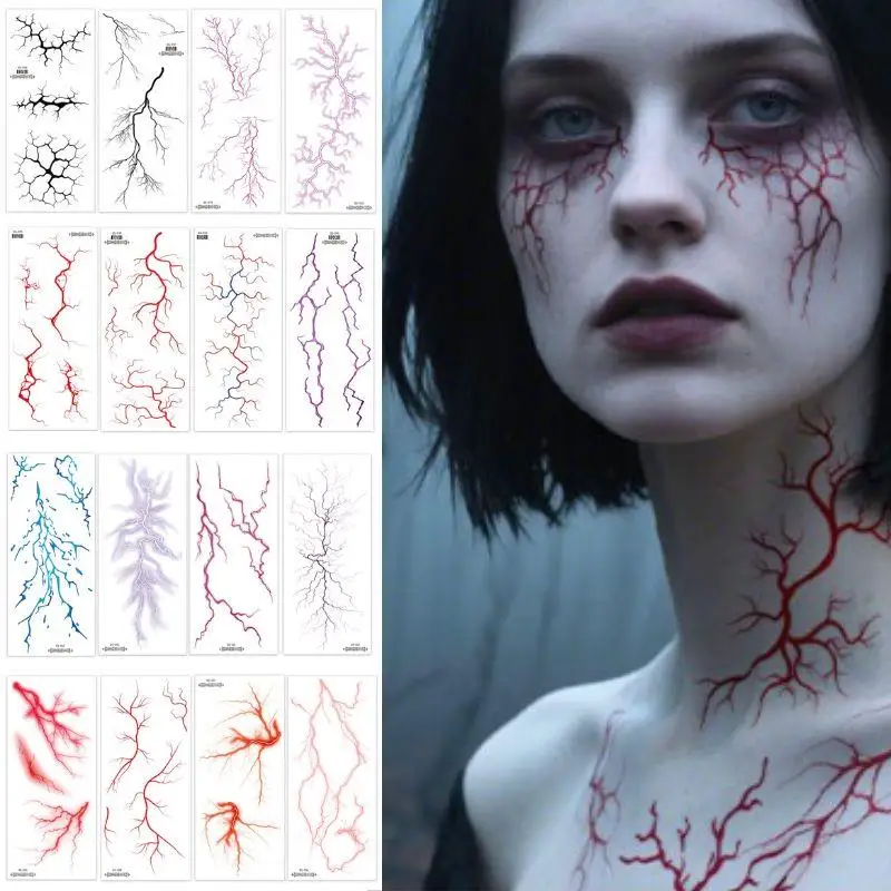 

4 шт., временная татуировка на Хэллоуин, водостойкая красная кровь, сосуда, татуировка, наклейка для вечеринки, боди-арт, поддельная татуировка, наклейка