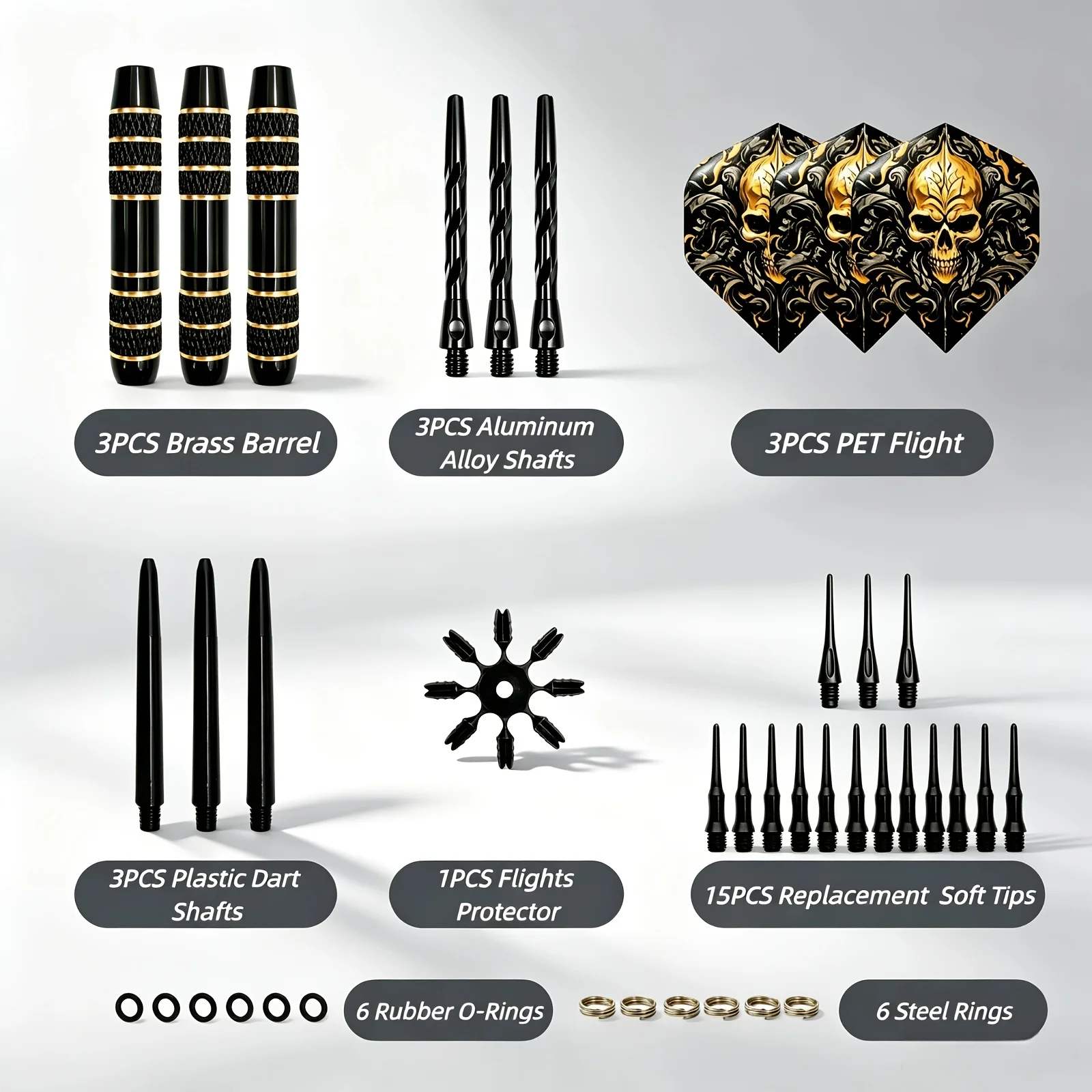 Safe Soft Tip Professional Dart Quality Set, High-Quality Engraved anti Slip Brass Dart Body, Cool Skull Pattern PET Dart Wings