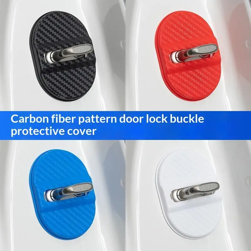 Universal 4Pcs Carbon Fiber Door Lock Covers Shock-Absorbing Noise Reduction for Car Interior Safety