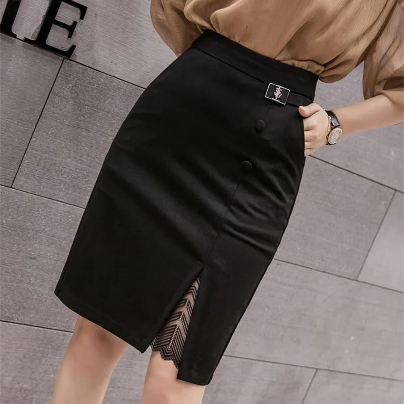 

Oversized Korean Fashion High Waisted Mini Skirts for Women Fall Hip Black Sexy Skirt with Slit Luxury Office Lady Streetwear