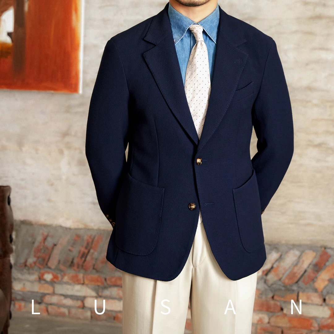 Xiaozi Light Mature Casual Daily Herringbone Seersucker Suit Retro Japanese Slim-fit Suit Trendy Men