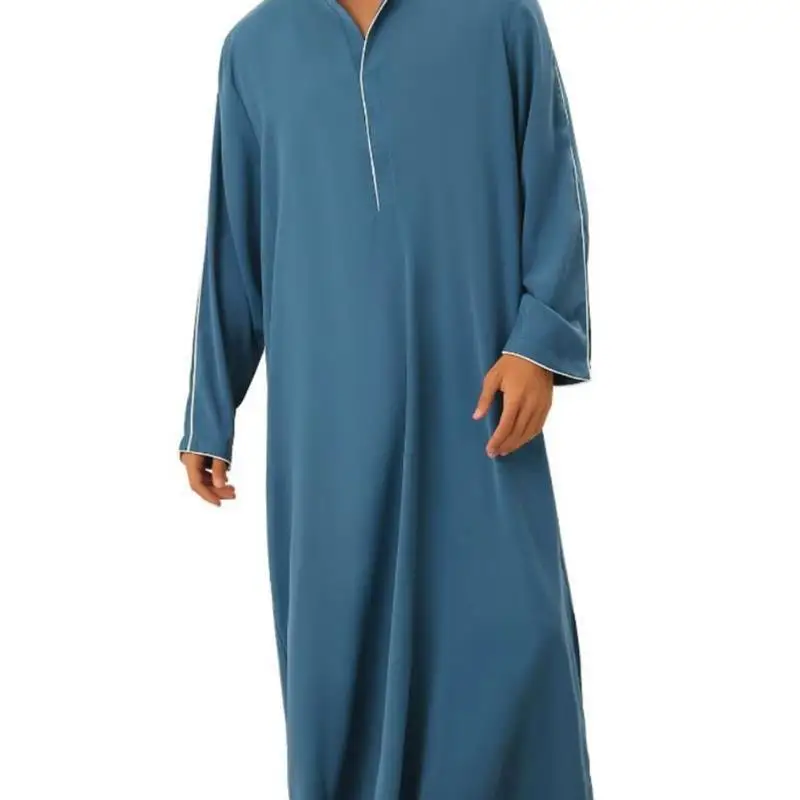 

Muslim Long Robe Casual Simple Arab Men's irt Leisure Clothing Stand Fit PU Leather One-Piece Velvet Youth Faion UK Sle
