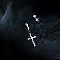 Silver 925 Earrings For Women Cross Zircon Earrings For Girls Earrings Daily Stud Earrings For Women Star Asymmetric