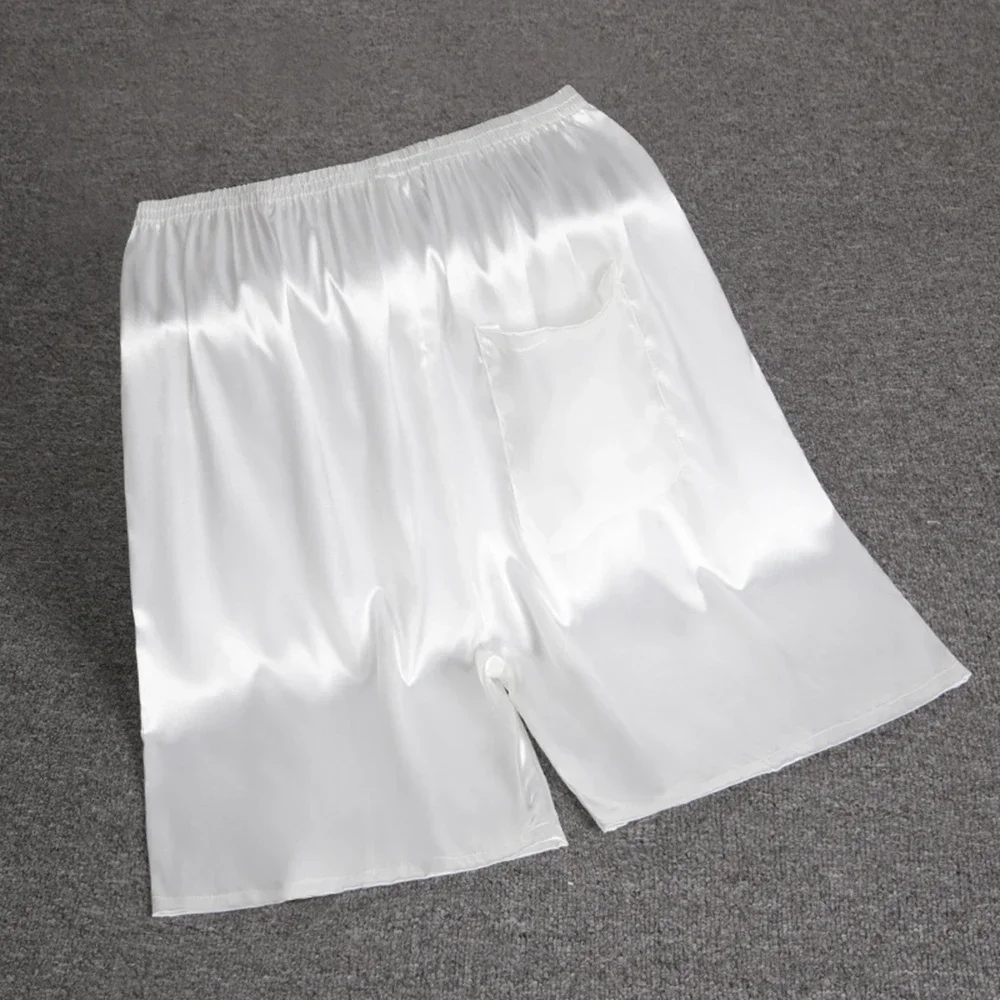 Men Elastic Waist Silk Satin Pajamas Shorts Nightwear Pocket Pants Bottoms Bermuda Quick Dry Beach Shorts Male Sweatpants 2025