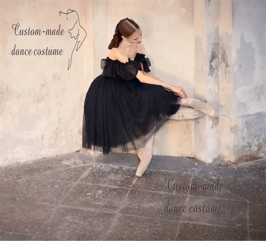 

Children's adult ballet skirt Swan Lake ballet costume Black ballet dress TUTUTU Little Swan dance costume Ghost flowing long dr