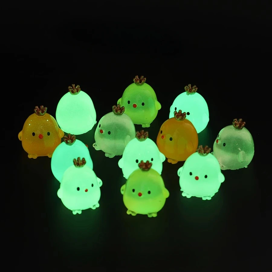 6/12Pcs Luminous Crown Chick Figurine Room Decor Resin Home and Decoration Glowing Miniature Micro Landscape Ledge Duck Elf Gift