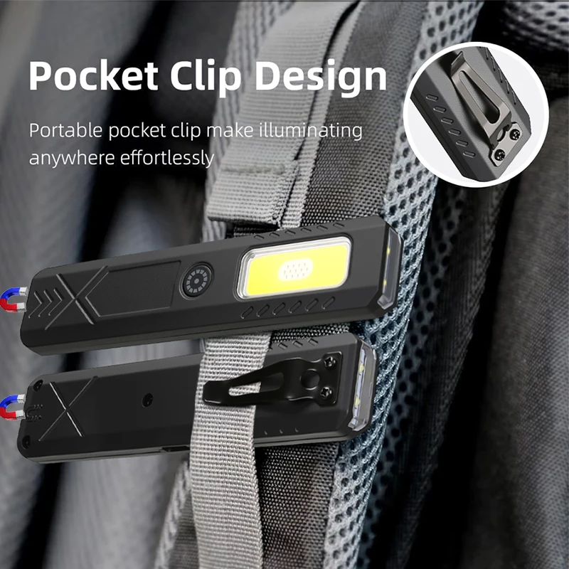 Mini Portable Rechargeable LED Torch Light, Waterproof Outdoor Work Pocket Flashlight with Magnetic Grip, Compact LED Flashlight