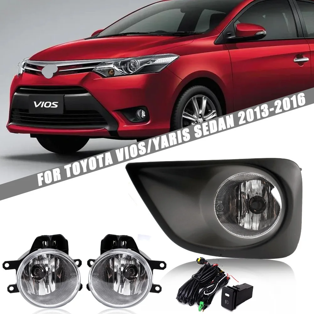 

July King Car Fog Lamp Assembly Kitfor Toyota Vios 2013-2016, 4300K Halogen Fog Lamp Blub + Frame + Harness + Switch