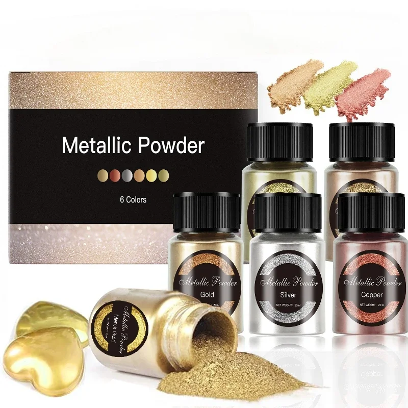 6-color 800 Mesh Metal Powder DIY Crystal Drip Glue Production Screen Printing Model Coloring Gold Silver Copper Powder Set